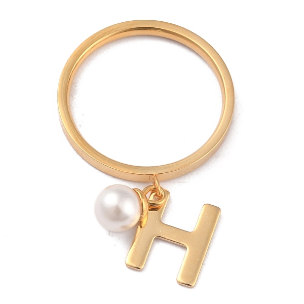 

PandaHall Dual-use Items, 304 Stainless Steel Finger Rings or Pendants, with Plastic Round Beads, Golden, White, Letter.H, US Size 5~9...