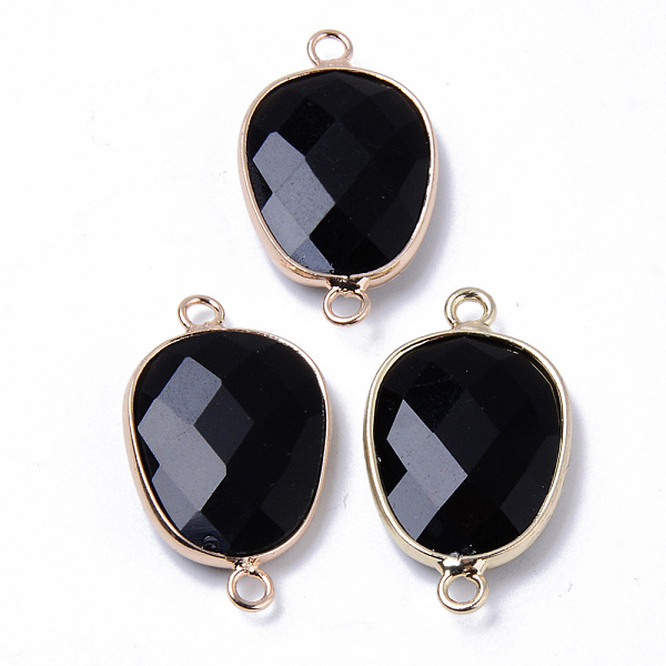 

PandaHall Natural Black Agate Links Connectors, with Light Gold Plated Edge Brass Loops, Oval, Faceted, 30.5~31.5x17.5x5~6mm, Hole: 2mm...