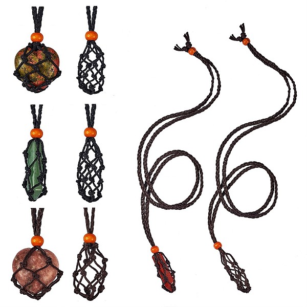 

PandaHall 8Pcs 4 Style Adjustable Braided Waxed Cord Macrame Pouch Necklace Making, Interchangeable Stone, with Wood Beads, Mixed Color..., Multicolor