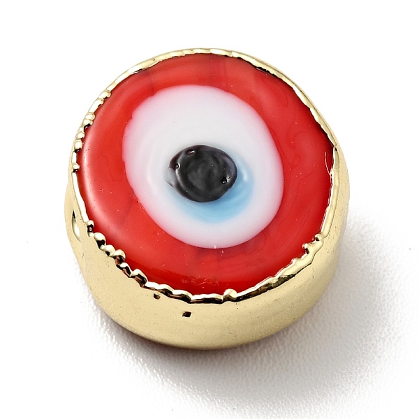 

PandaHall Handmade Evil Eye Lampwork Beads, with Brass Findings, Flat Round, Red, 11.5x6mm, Hole: 1.6mm Lampwork Flat Round Red