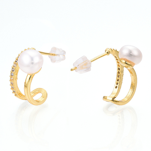 

PandaHall Natural Pearl Stud Earrings with Cubic Zirconia, Brass Arch Earrings with 925 Sterling Silver Pins, Cadmium Free & Nickel Free &...