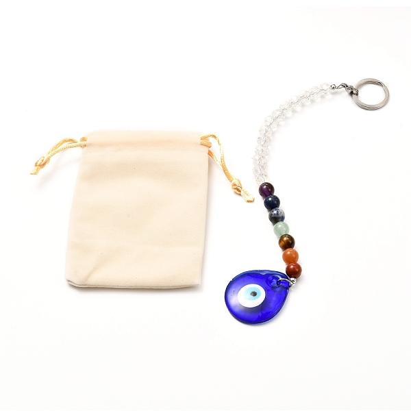 

PandaHall Natural Mixed stone with Evil Eye Lampwork Pendant, with 304 Stainless Steel Rings and Velvet Packing Bag, Teardrop, Mixed Color..., Multicolor