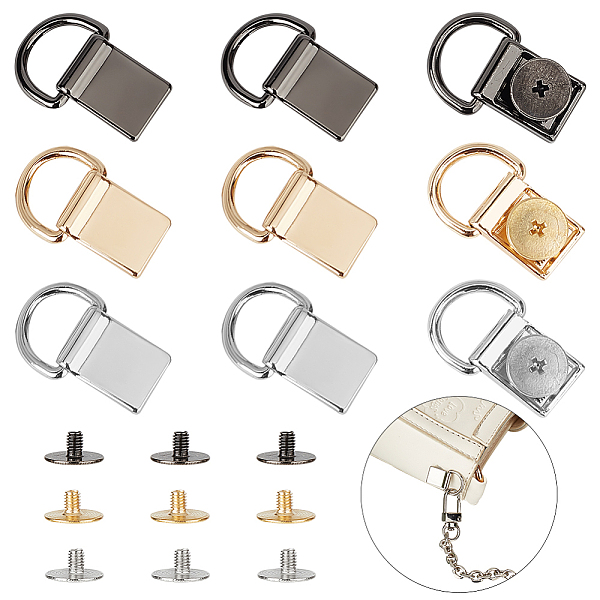 

PandaHall WADORN 9 Sets 3 Colors Zinc Alloy Bag D-Ring Suspension Clasps, Bag Replacement Accessories, with Screws, Mixed Color, 2.5cm, 3...