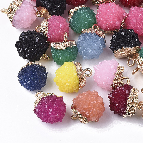 

PandaHall Druzy Resin Pendants, with Top Light Gold Plated Iron Loops, Waxberry, Mixed Color, 15~17x12~14x12~13mm, Hole: 1.8mm Iron+Resin..., Multicolor