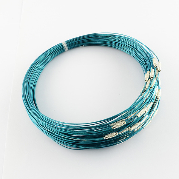 

PandaHall Steel Wire Bracelet Cord DIY Jewelry Making, with Brass Screw Clasp, Dark Cyan, 225x1mm Steel Cyan