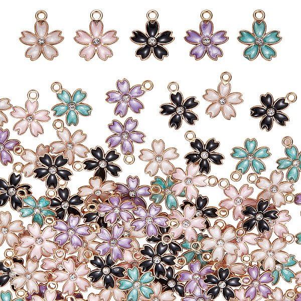 

PandaHall SUNNYCLUE 100Pcs 5 Style Alloy Enamel Pendants, with Crystal Rhinestone, Sakura Flower, Mixed Color, 17x14x2.5~3mm, Hole..., Multicolor