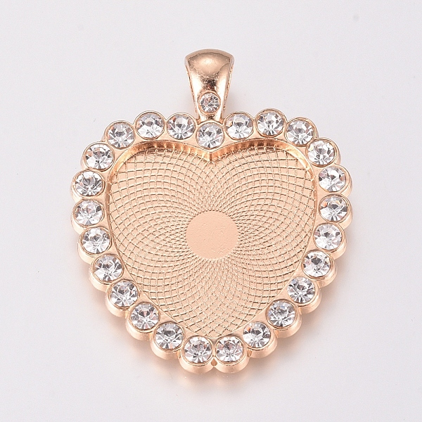 

PandaHall Alloy Pendant Cabochon Settings, Plain Edge Bezel Cups, with Rhinestone, Heart, Crystal, Light Gold, Tray: 23.5x24.5mm..., Clear