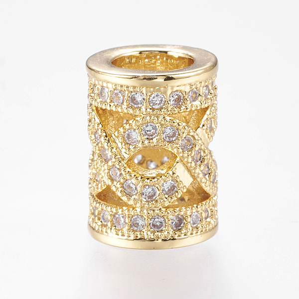 

PandaHall Brass Micro Pave Cubic Zirconia Beads, Column, Hollow, Real 18K Gold Plated, 11x8mm, Hole: 5mm Brass+Cubic Zirconia Column