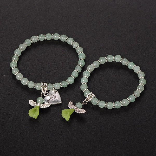 

PandaHall Mother daughter Jewelry, Green Aventurine Beaded Acrylic Charm Bracelets, with Tibetan Style Alloy Beads and Heart Pendants...