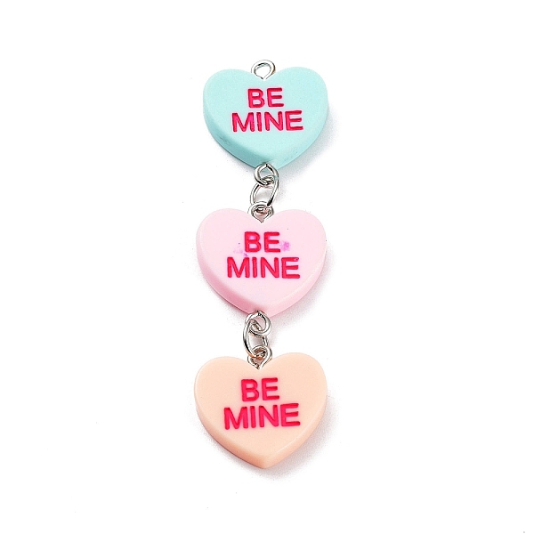 

PandaHall Valentine's Day Opaque Resin Big Pendants, with Platinum Plated Iron Findings, Three Heart Charms with Word BE MINE, Colorful...