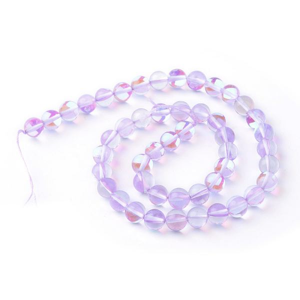 

PandaHall Synthetic Moonstone Beads Strands, Holographic Beads, Dyed, Round, Lilac, 6mm, Hole: 1mm, about 60~62pcs/strand, 14~15 inch..., Purple