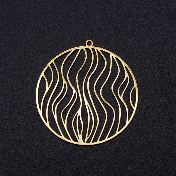 

PandaHall 201 Stainless Steel Filigree Charms, Flat Round with Wave Pattern, Golden, 39x36.5x1mm, Hole: 1.6mm 201 Stainless Steel Flat Round
