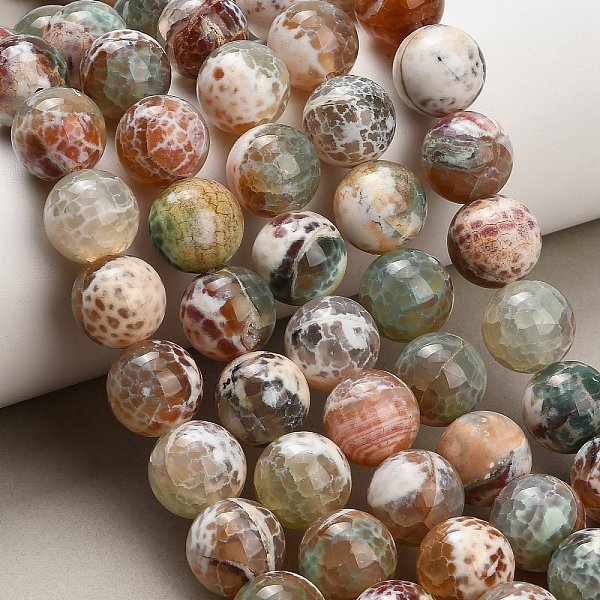 Brins de perles d'agate craquelée au feu naturel (teintes et chauffées)