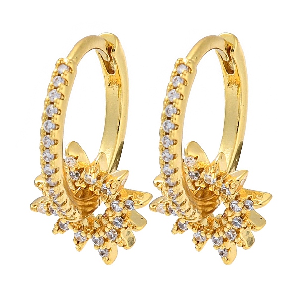 

PandaHall Real 18K Gold Plated Brass Hoop Earrings, with Cubic Zirconia, Sun, Clear, 20x10mm Cubic Zirconia Sun Clear