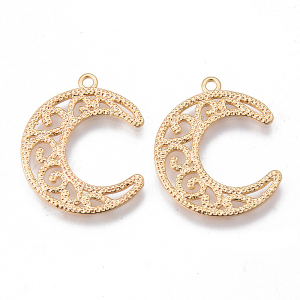 

PandaHall Brass Pendants, Nickel Free, Hollow Moon, Golden, 24x20x1mm, Hole: 1.6mm Brass Moon