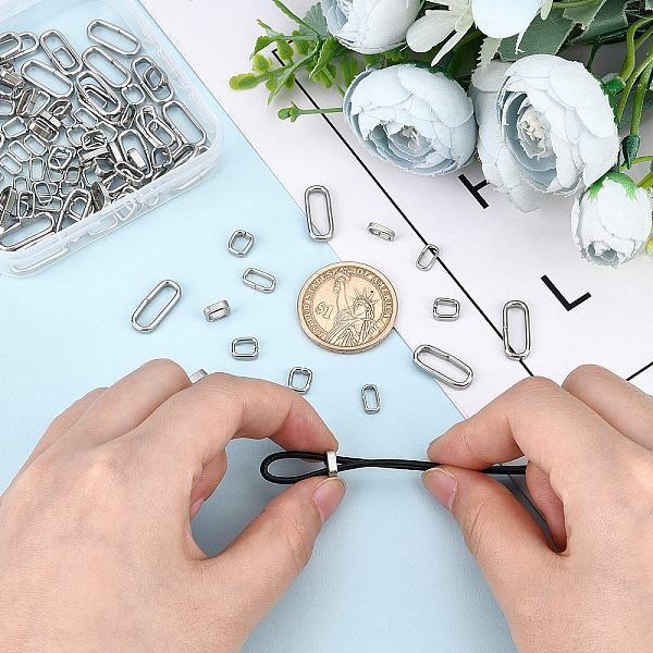 

PandaHall DICOSMETIC 120Pcs 4 Style 304 Stainless Steel Quick Link Connectors, Linking Rings, Closed but Unsoldered, Rectangle, Stainless...