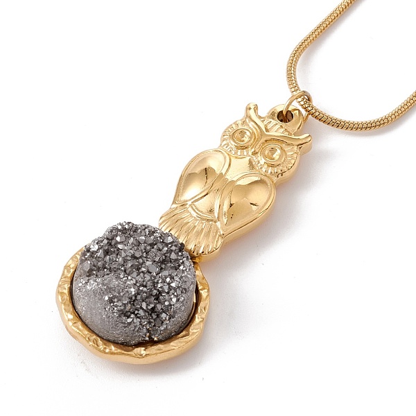 

PandaHall Natural Quartz Owl with Flat Round Pendant Necklace with 304 Stainless Steel Snake Chain, Druzy Gemstone Jewelry for Women, Golden..., Gray