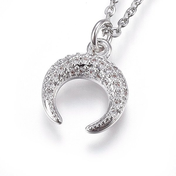 

PandaHall 304 Stainless Steel Pendant Necklaces, with Cubic Zirconia, Double Horn/Crescent Moon, Clear, Stainless Steel Color, 17.71 inch...