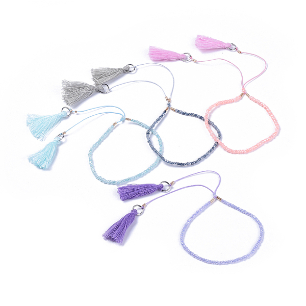 

PandaHall Adjustable Nylon Thread Charm Bracelets, with Glass Seed Beads, Cotton Thread Tassel Pendant, 304 Stainless Steel Findings, Mixed..., Multicolor