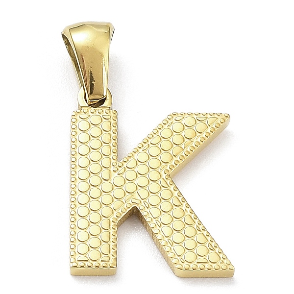 

PandaHall Ion Plating(IP) 316L Surgical Stainless Steel Pendants, Real 18K Gold Plated, Letter Charm, Textured, Letter K, 17x13x1.6mm, Hole...