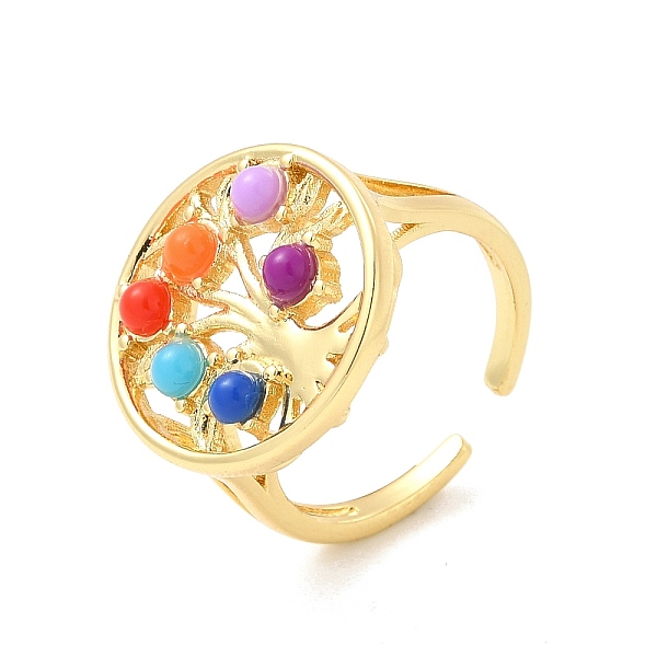 

PandaHall Colorful Resin Beaded Tree of Life Open Cuff Ring, Brass Jewelry for Women, Golden, US Size 6 3/4(17.1mm) Brass+Resin
