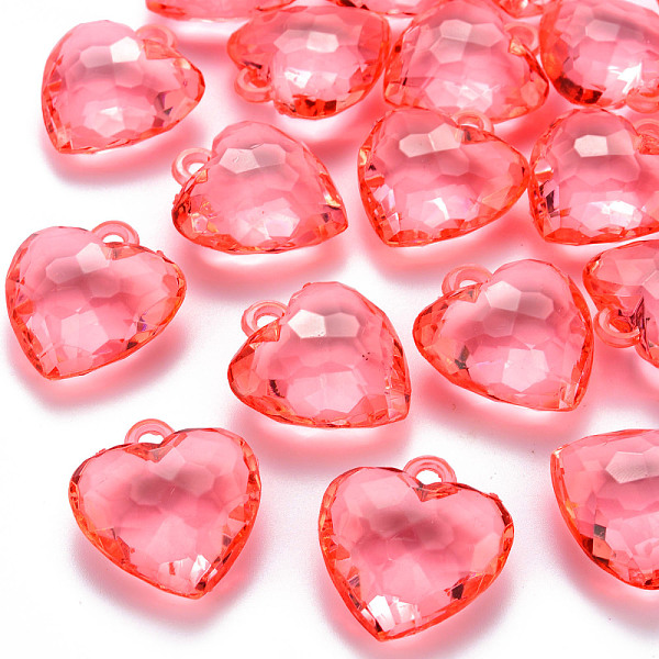 

PandaHall Transparent Acrylic Pendants, Faceted, Heart, Salmon, 31.5x29x12.5mm, Hole: 4mm, about 90pcs/500g Acrylic Heart Red