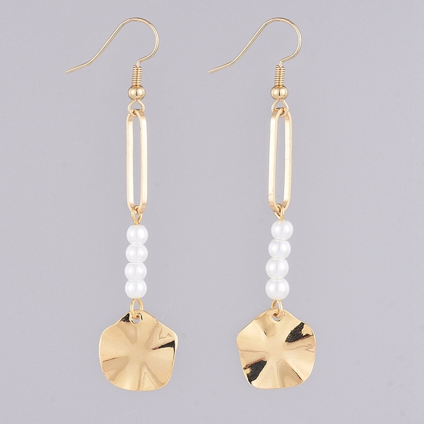

PandaHall Dangle Earrings, with Glass Pearl Beads, Brass Pendants and Earring Hooks, Twist Flat Round, Real 18K Gold Plated, 71mm, Pin...