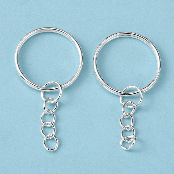 

PandaHall Iron Split Key Rings, with Curb Chains, Keychain Clasp Findings, Silver Color Plated, 25x2mm Iron Ring