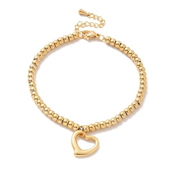 

PandaHall Vacuum Plating 304 Stainless Steel Heart Charm Bracelet with 201 Stainless Steel Round Beads for Women, Golden, 8-3/4 inch(22.2cm)...