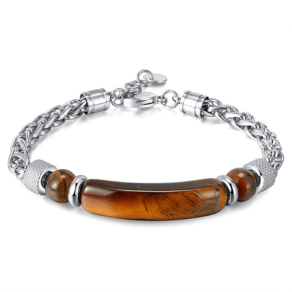 

PandaHall Dyed Natural Tiger Eye Curved Rectangle Link Bracelet, Orange Tiger Eye Rectangle Orange