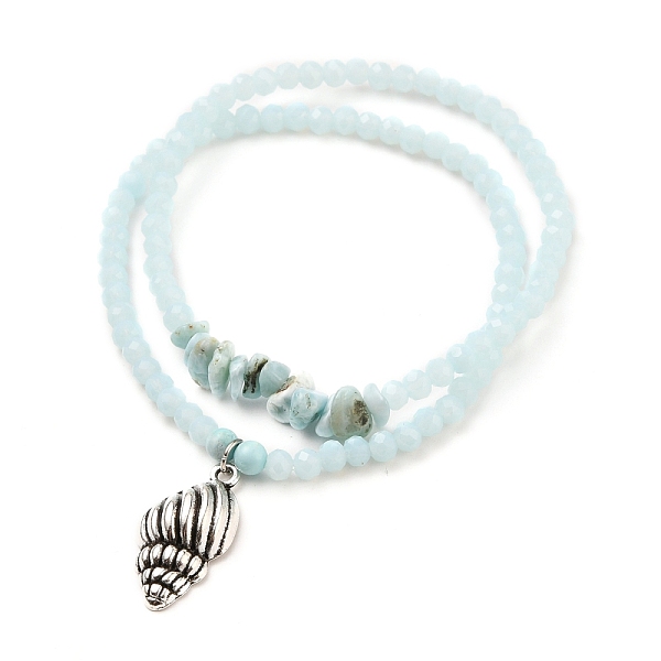 

PandaHall Stretch Bracelets Sets, Stackable Bracelets, with Mixed Shapes Alloy Pendants, Rondelle Glass Beads, Natural Larimar & Turquoise...