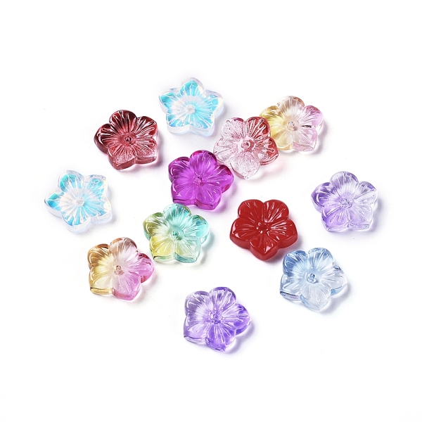 

PandaHall Opaque Glass Beads, Flower, Mixed Color, 12x13x3mm, Hole: 1.2mm Glass Flower Multicolor
