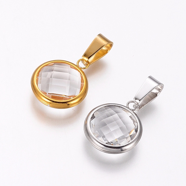 

PandaHall 304 Stainless Steel Pendants, with Glass, Flat Round, Faceted, Clear, Mixed Color, 16x13.5x5mm, Hole: 7.5x4.5mm Stainless...