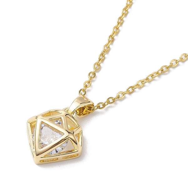 

PandaHall Brass with Glass Pendant Necklaces, Diamond, Light Gold, 15.83 inch(402mm) Brass Diamond