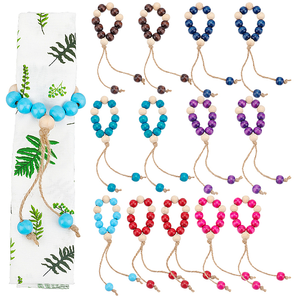 

PandaHall BENECREAT 1 Set Natural Wood Beaded Napkin Rings, with Jute Cord, Table Napkin Holder Adornment, for Wedding Banquet Birthday..., Multicolor