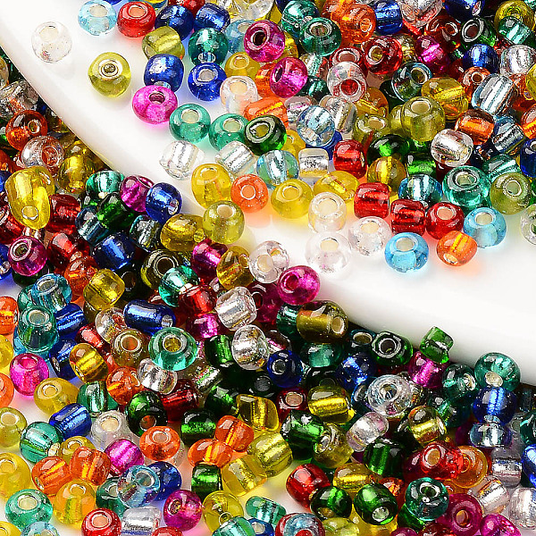 

PandaHall 6/0 Glass Seed Beads, Silver Lined Round Hole, Round, Mixed Color, 6/0, 4~4.5x2.5~3.5mm, Hole: 1mm, about 450g/bag Glass..., Multicolor