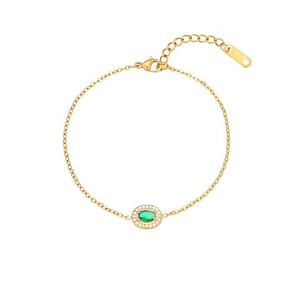 

PandaHall Oval Cubic Zirconia Link Bracelets, with Golden Stainless Steel Cable Chains, Green, 6-1/4 inch(16cm) Cubic Zirconia Oval Green