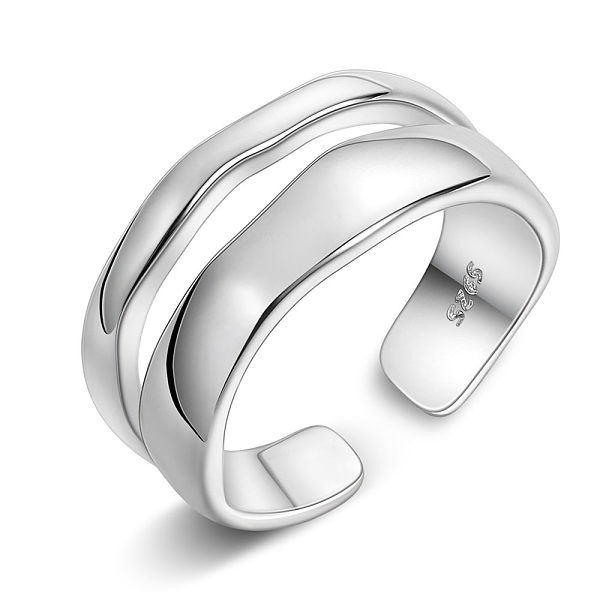 

PandaHall SHEGRACE Rhodium Plated 925 Sterling Silver Cuff Rings, Open Rings, with 925 Stamp, Platinum, Size 7, 17mm Sterling Silver