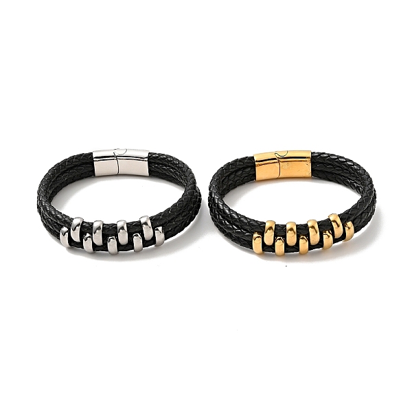 

PandaHall Leather Braided Triple Loops Multi-strand Bracelet with 304 Stainless Steel Magnetic Clasp for Men Women, Mixed Color, 8-5/8 inch...