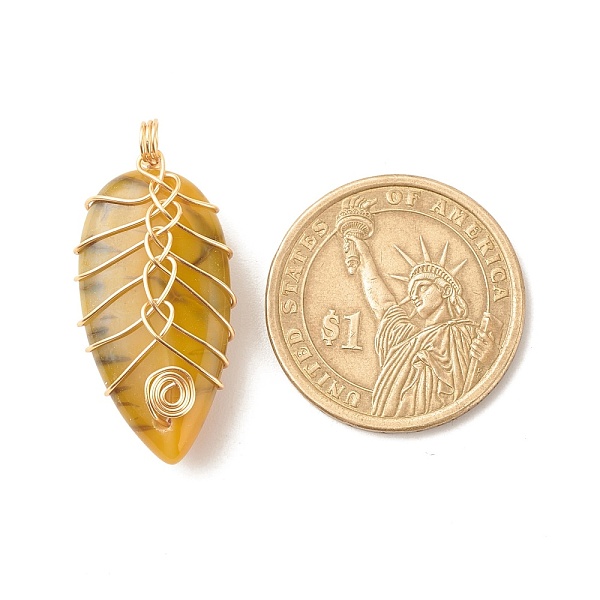 

PandaHall Natural Dragon Veins Agate Pendants, with Eco-Friendly Copper Wire Wrapped, Teardrop, Mixed Color, Golden, 34~35x16x10mm, Hole...