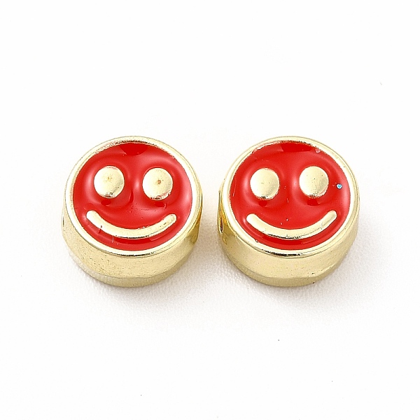 

PandaHall Rack Plating Alloy Enamel Beads, Cadmium Free & Nickel Free & Lead Free, Flat Round with Smiling Face Pattern, Light Gold, Red...