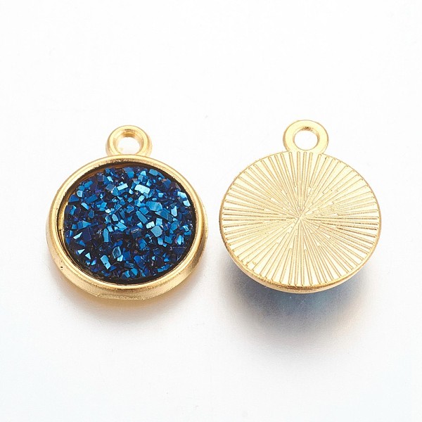 

PandaHall Resin Pendants, with Golden Tone Alloy Findings, Flat Round, Marine Blue, 18x15x3.5~4mm, Hole: 1.8mm Alloy+Resin Flat Round Blue