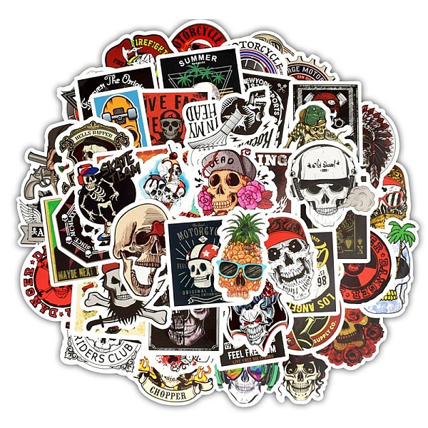 

PandaHall 50Pcs PVC Self-Adhesive Cartoon Stickers, Waterproof Decals for Party Decorative Presents, Kid's Art Craft, Skull, 50~100mm...