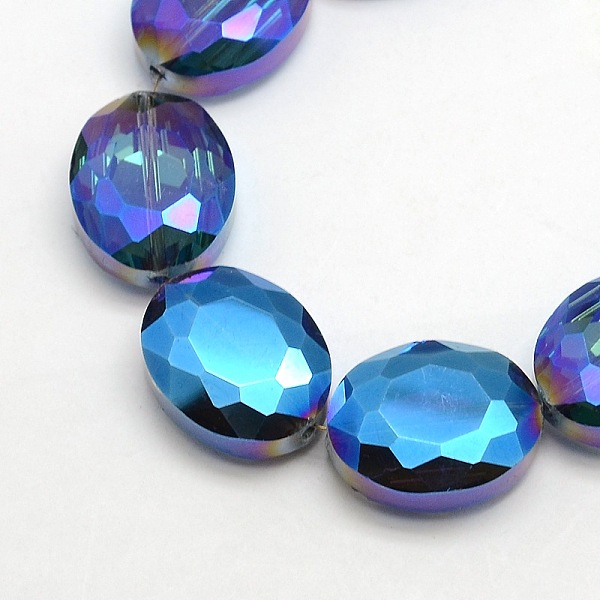 

PandaHall Faceted Electroplate Crystal Glass Oval Beads Strands, Rainbow Color Plated, Royal Blue, 20x16x8mm, Hole: 1mm, about 35pcs/strand...