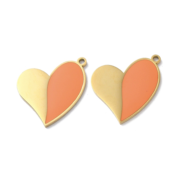 

PandaHall Ion Plating(IP) 304 Stainless Steel Pendants, with Enamel, Heart Charm, Golden, 19.5x22x1.5mm, Hole: 1.6mm Stainless Steel+Enamel..., Orange