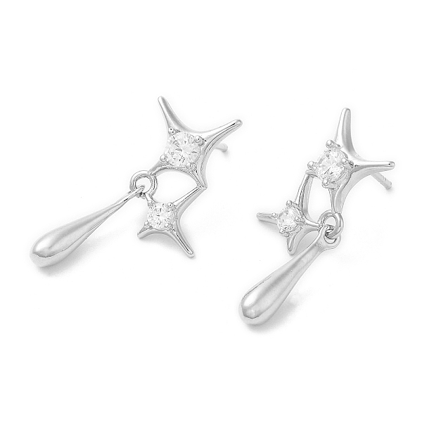 

PandaHall Rack Plating Brass Pave Cubic Zirconia Star with Teardrop Dangle Stud Earrings for Women, Long-Lasting Plated, Lead Free & Cadmium...