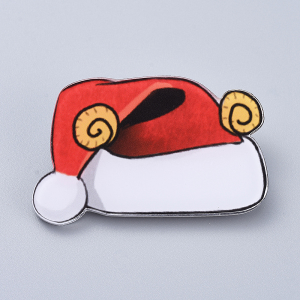 

PandaHall Acrylic Safety Brooches, with Iron Pin, For Christmas, Christmas Hat, 29x44x7mm, Pin: 0.8mm Acrylic Red
