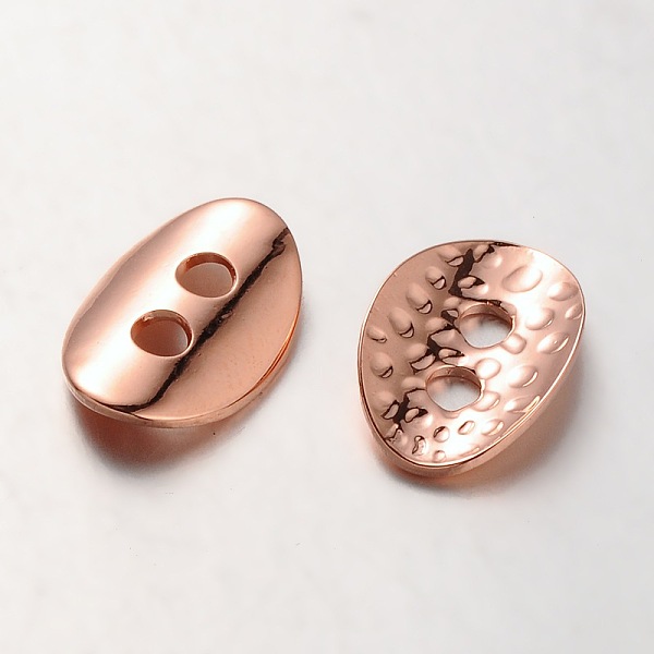 

PandaHall Brass Buttons, 2-Hole, Hammered Oval, Rose Gold, 14x10x1mm, Hole: 2mm Brass Oval
