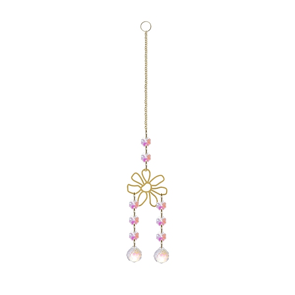 

PandaHall Glass Wind Chimes, Suncatcher Pendant Decorations, Flower, 350mm Glass Flower White
