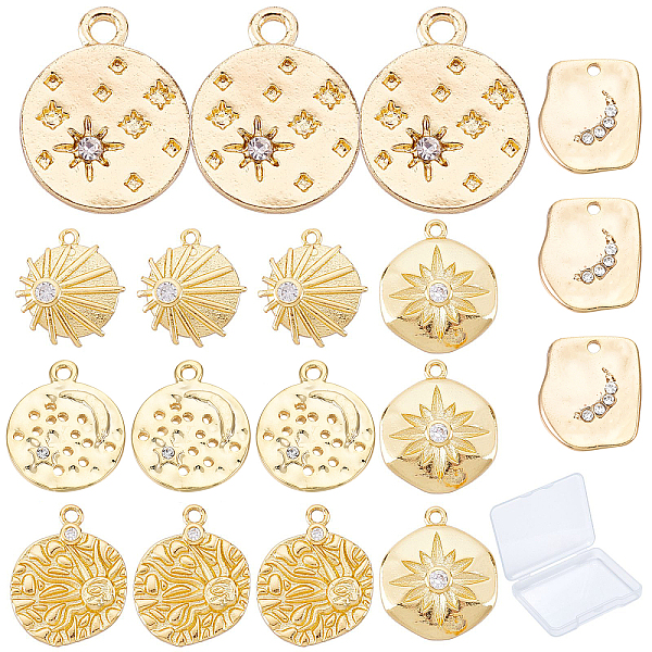 

PandaHall SUNNYCLUE 18Pcs 6 Style Brass Micro Pave Clear Cubic Zirconia Pendants & Alloy Rhinestone Pendants, Flat Round & Hexagon &...
